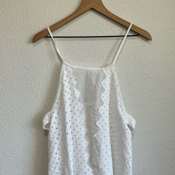 Free People Women's Large White Tank Top Crochet Lace Boho Sheer Casual Dainty - Picture 2 of 9